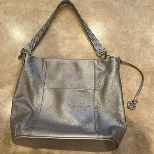Brighton Metallic Pewter Braided-Handle Hobo Shoulder Bag